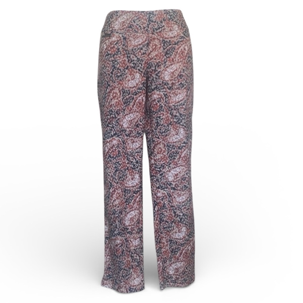 Peck & Peck Petite pants women's 10P tan/rust print cotton blend, ankle slit EUC